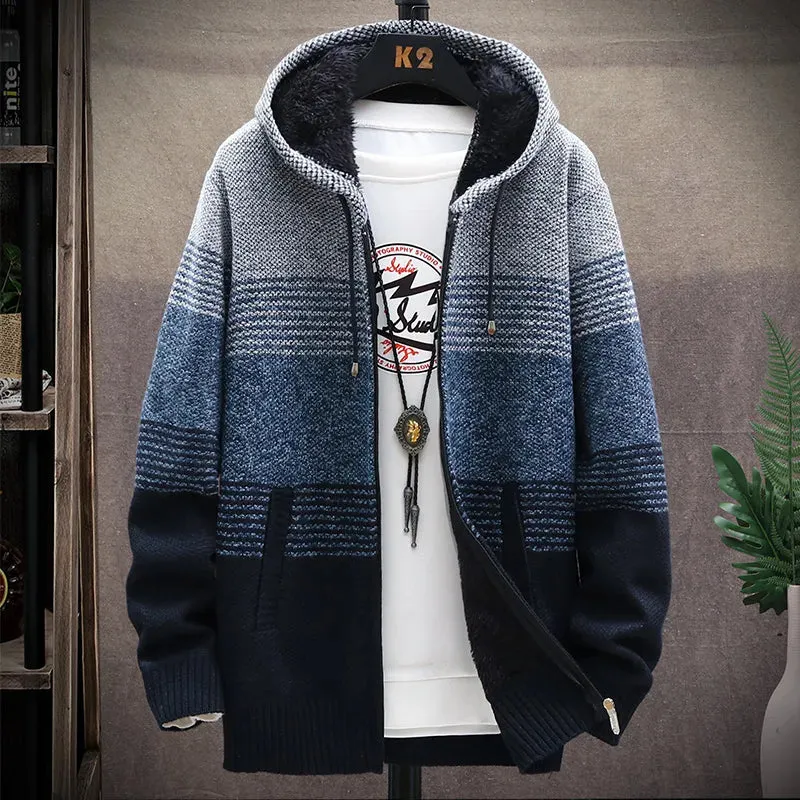 Hooded Striped Men's Winter Sweater
