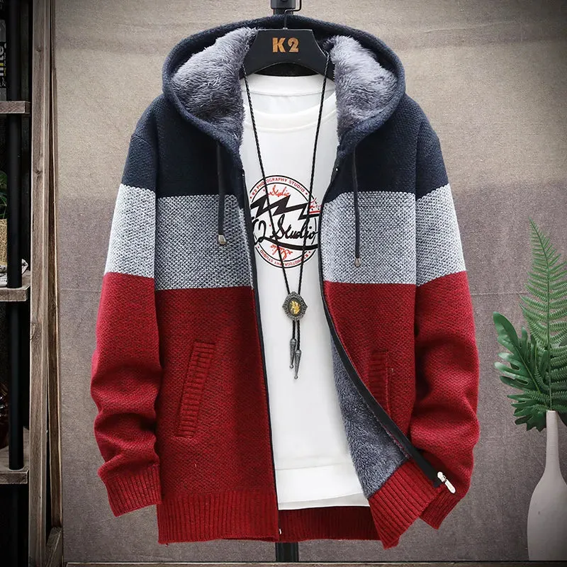 Hooded Striped Men's Winter Sweater