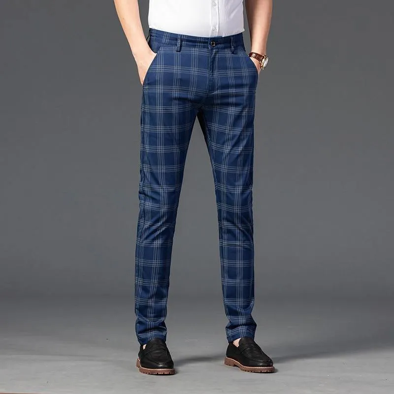 Men's Business Plaid Regular Fit Pants