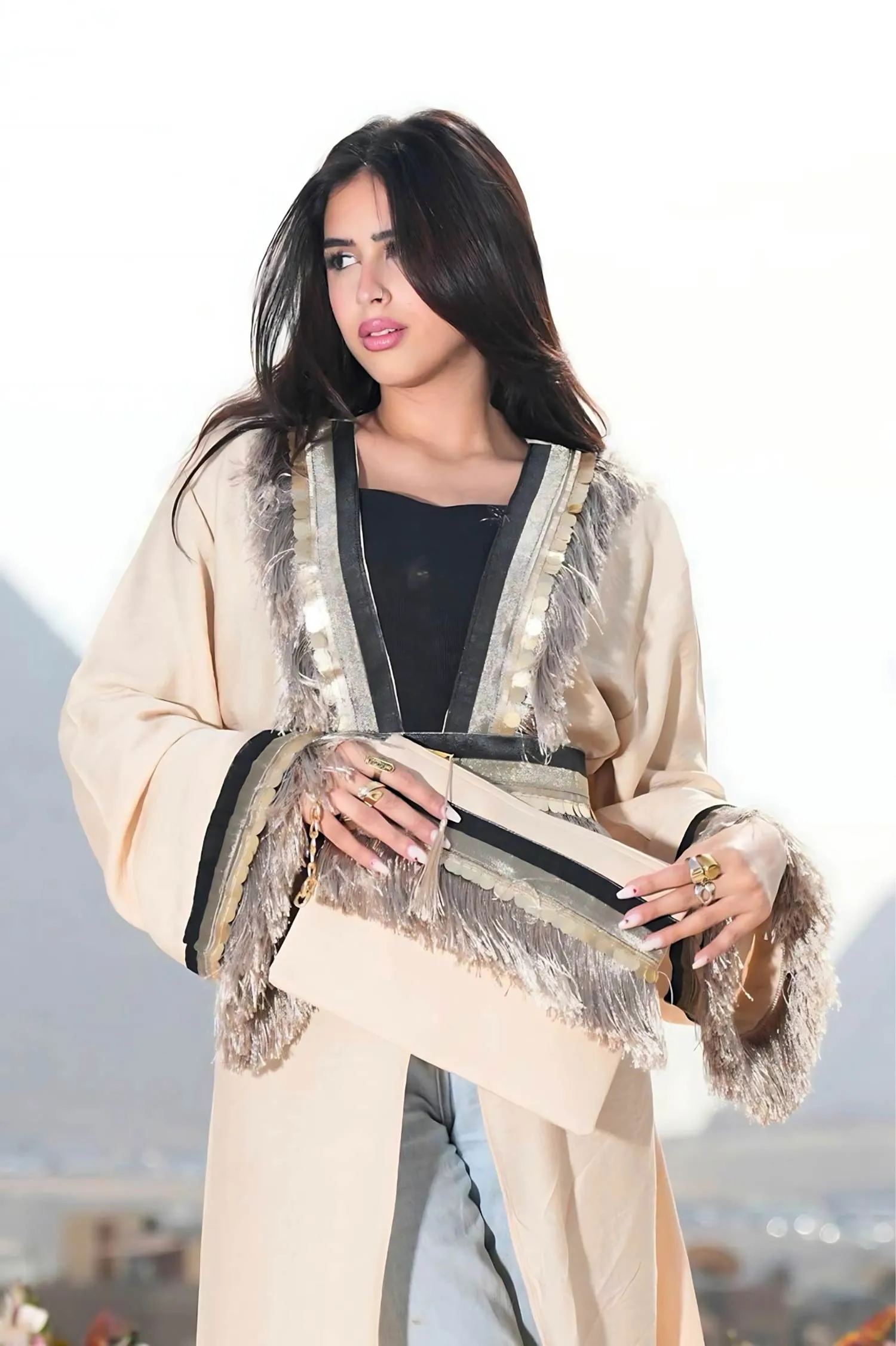 Open Hooded Cardigan with Bag - U-Modest