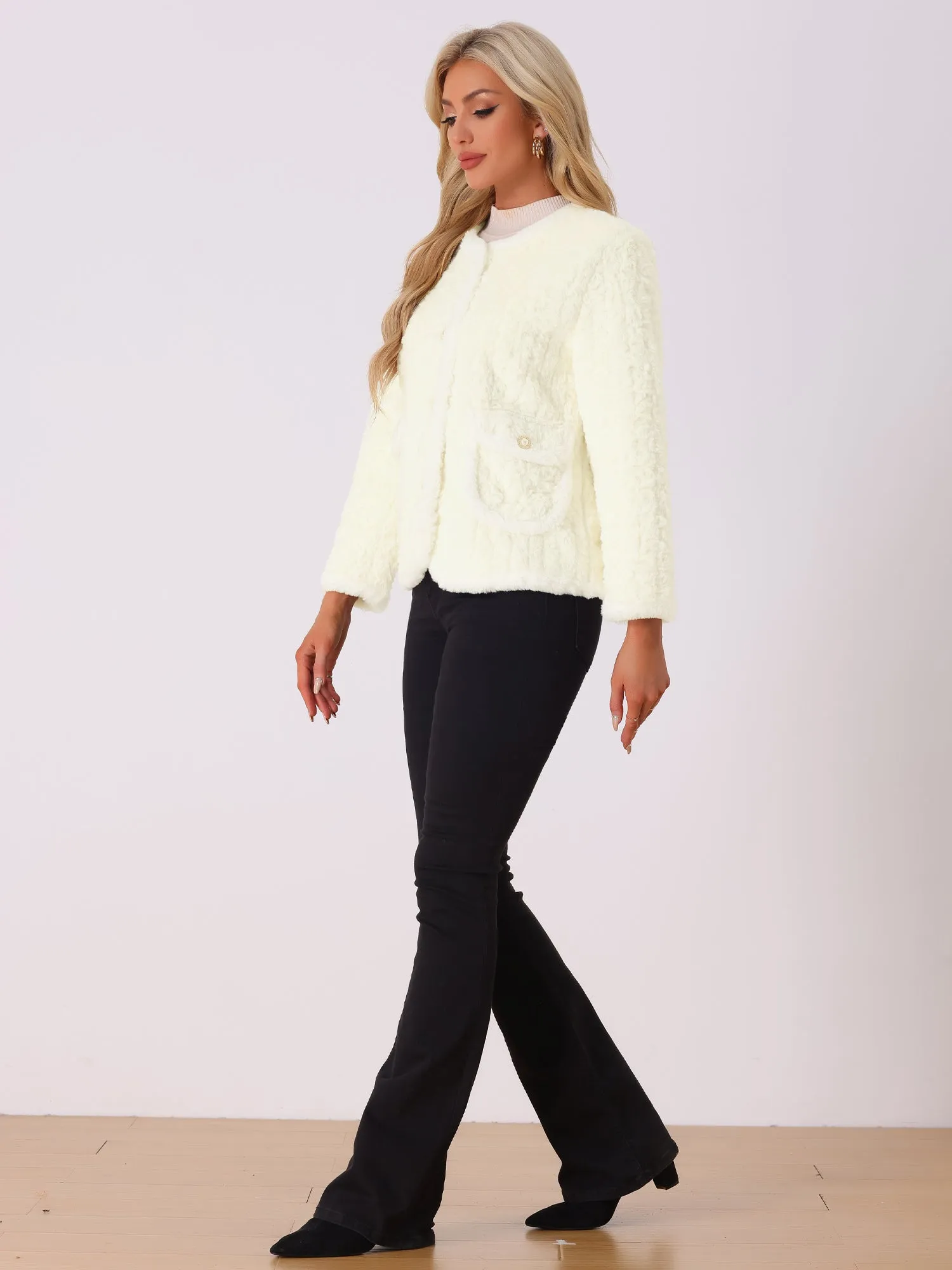 Single Breasted Long Sleeve Warm Faux Fur Coats
